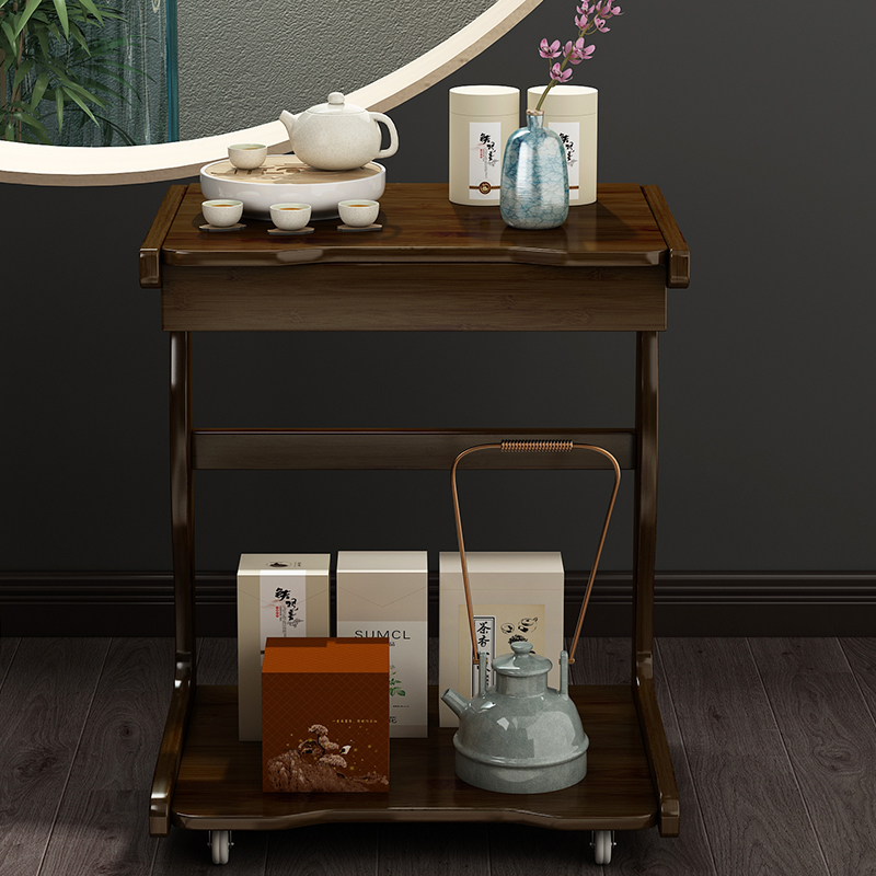 实木小茶台带轮茶车可移动茶桌客厅边几茶几带抽茶具茶桌置物架