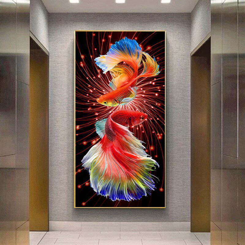 珠绣十字绣全珠子绣 七彩锦鲤 竖版玄关新款满绣串珠绣圆珠彩珠绣