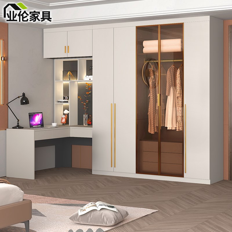 轻奢转角电脑桌衣柜组合家用卧室书桌书架一体学习桌办公桌3FL30
