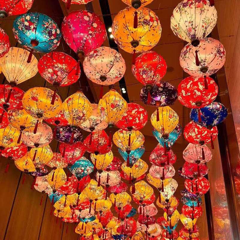 越南异形钻石绸布花灯笼古风装饰