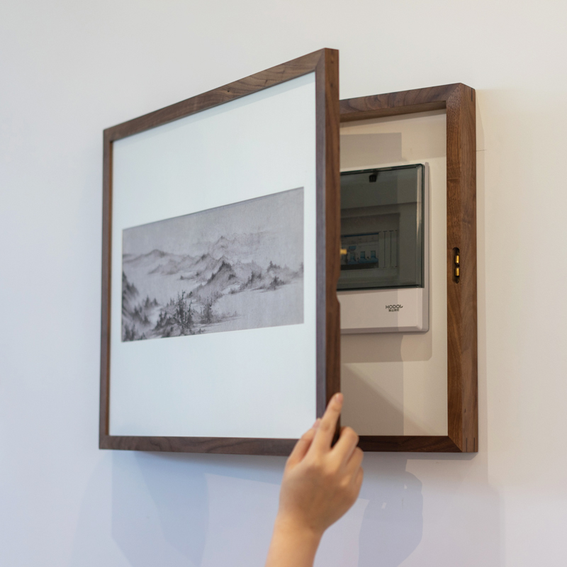 新中式黑胡桃木电表箱装饰画遮挡箱配电箱电闸盒餐厅客厅装饰画