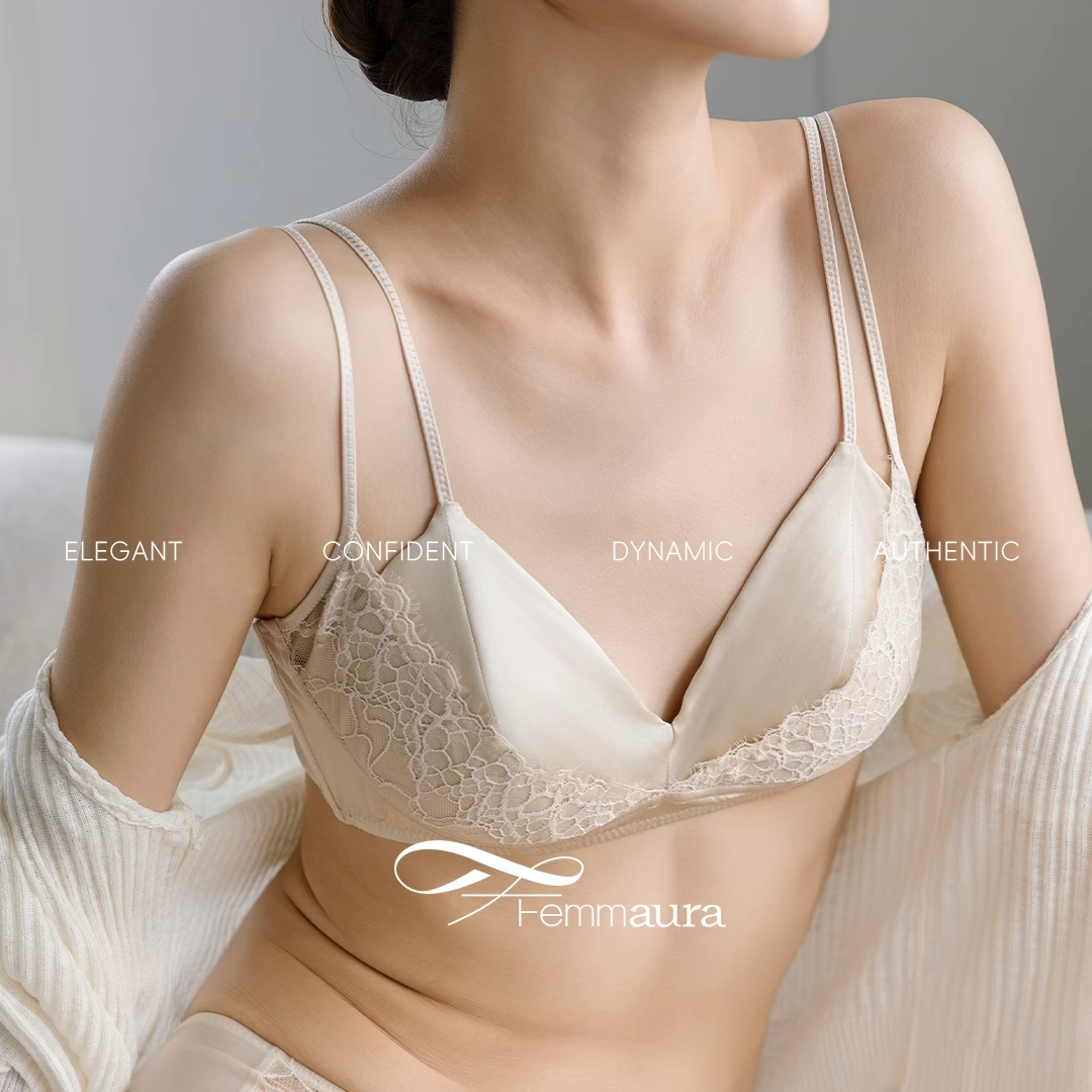 FEMMAURA 苒丨桑蚕丝蕾丝无钢圈双肩带文胸套装 Queena 昆娜