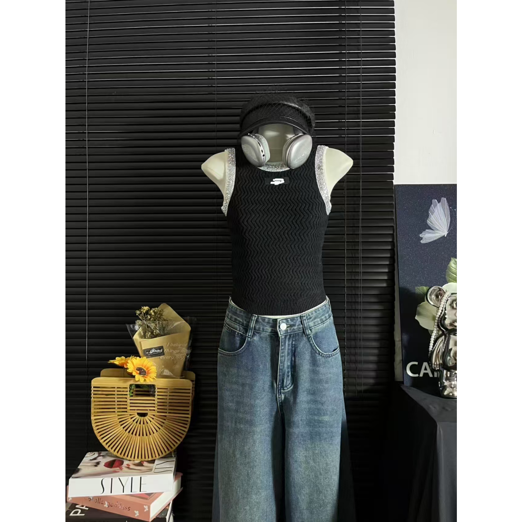女团打歌服！香香款亮片拼接立体针织背心