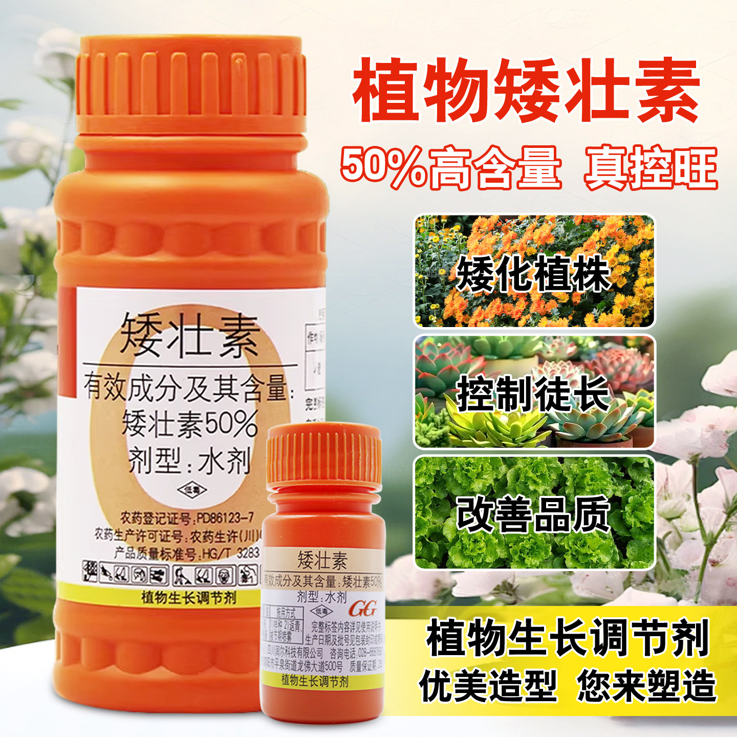 国光矮壮素花卉专用控旺农药多肉太阳花生控梢草坪植物生长调节剂