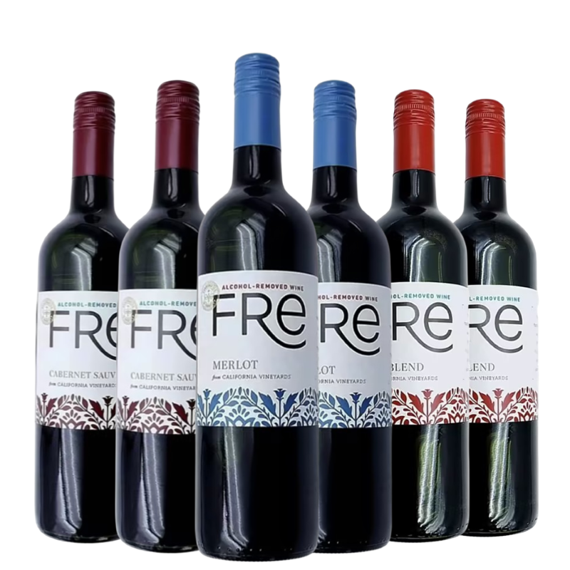 【自由三剑客】fre脱醇6瓶750ml赤霞珠梅洛混酿红葡萄酒原装进口
