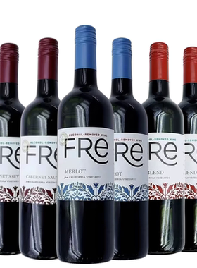 【红色自由三剑客】fre脱醇6瓶750ml赤霞珠+梅洛+混酿红葡萄酒