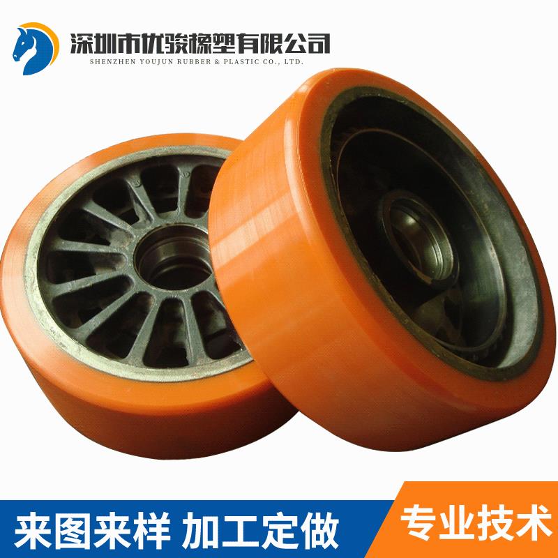 叉车轮包胶PU材质高耐磨耐承载牢固不脱胶抗压抗撕裂极强