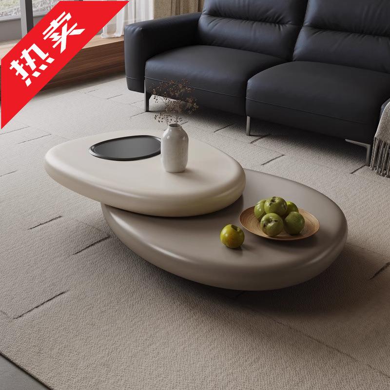 设计师鹅卵石旋转茶几极简意式客厅家用现代创意简约异形小户型