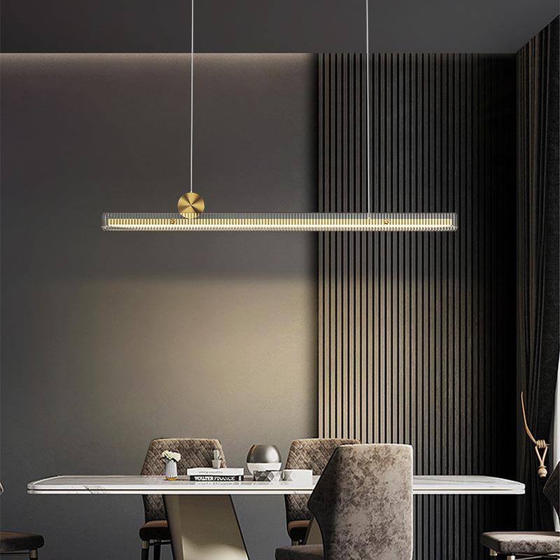 全铜设计师款轻奢长条餐厅灯工作室极简吧台吊灯北欧全光谱一字灯