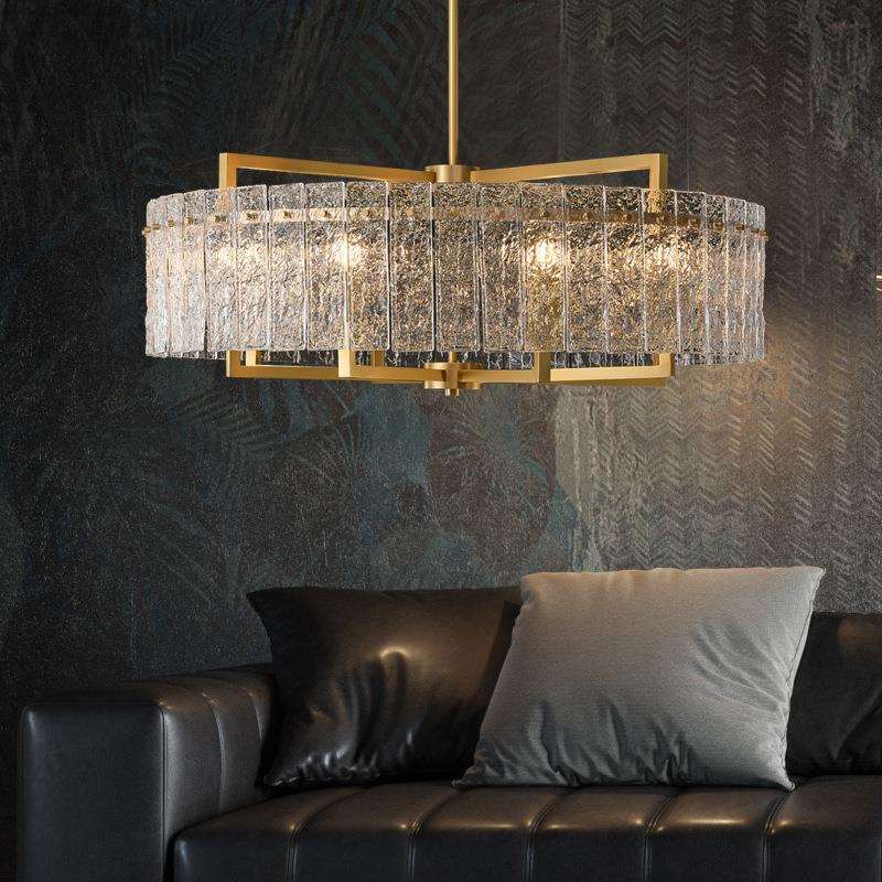 轻奢全铜客厅吊灯后现代简约样板房水纹玻璃高档别墅复式楼大吊灯