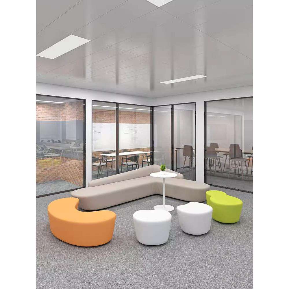 现代办公室会客接待区休息区售楼处大厅布艺创意异形休闲沙发组合