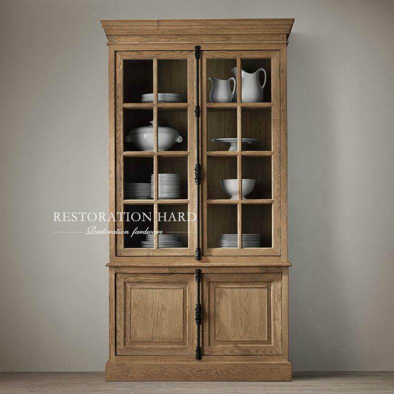 出口法国实木餐边柜天地锁边柜美式乡村陈列架展示架纯原木家具