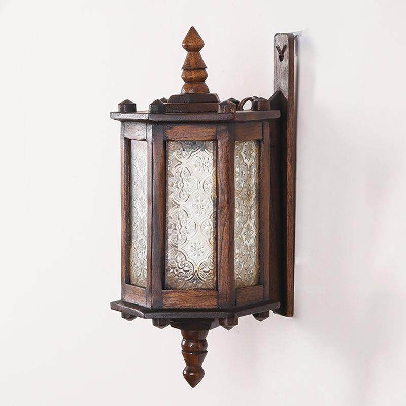 泰国实木中式复古创意过道灯壁灯东南亚走廊庭院灯户外床头装饰灯