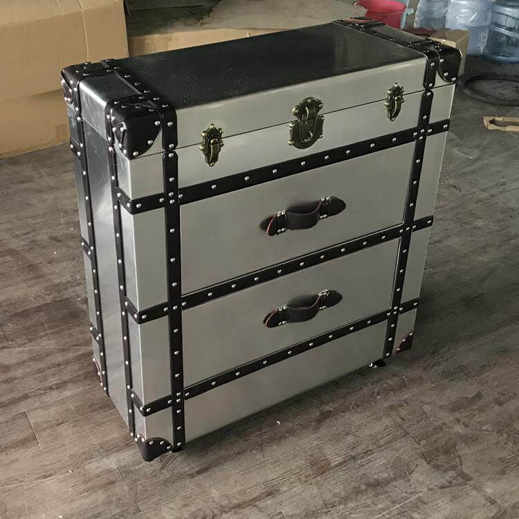 美式斗柜复古整装loft工业风储物柜铝皮三抽翻盖餐边柜收纳柜子