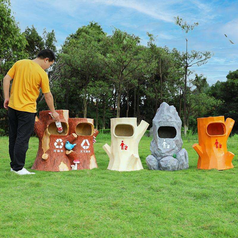 玻璃钢户外树桩石头垃圾桶环保雕塑景区公园林游乐场商场装饰摆件