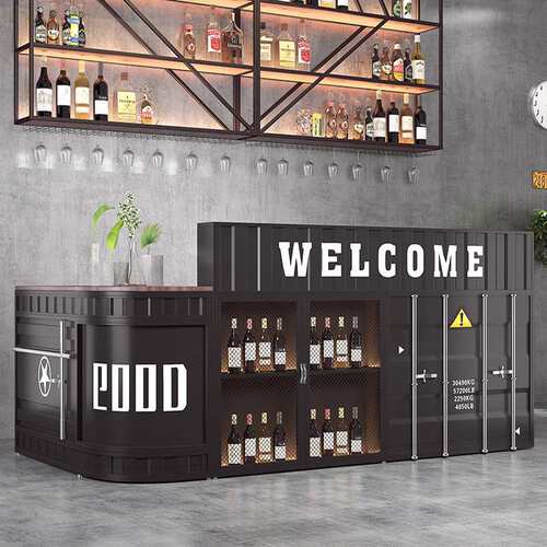 工业风集装箱转角吧台收银台酒吧创意烧烤店健身房复古接待前台