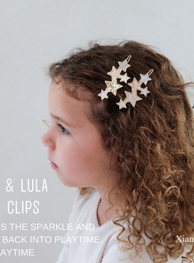 mimi&lula25新款女童女宝星星发夹圣诞卡通发饰女生闪粉梦幻夹子