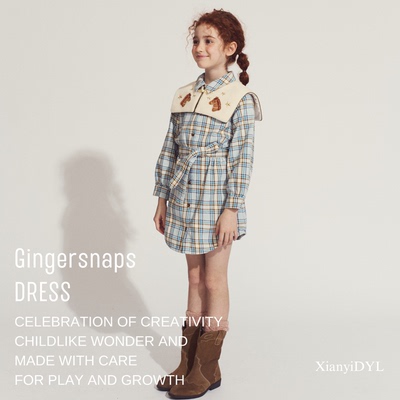 Gingersnaps秋冬现货女宝女童长袖纯棉连衣裙英伦风格纹纯色公主