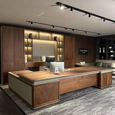 新中式办公桌实木老板桌椅组合总裁大班台大气现代简约办公室家具