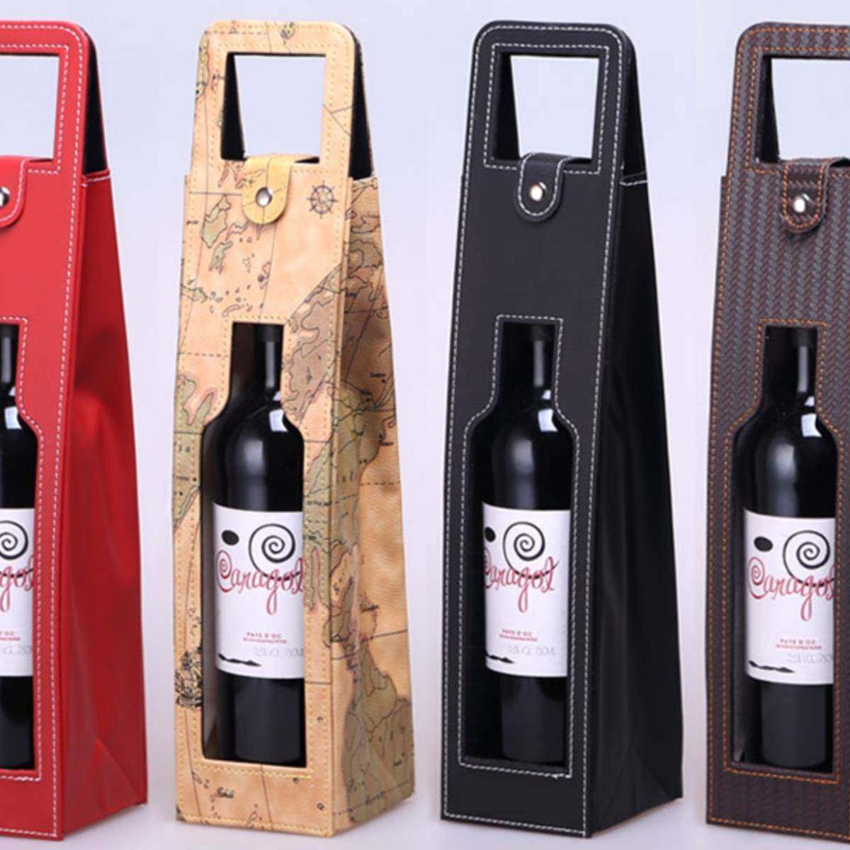 红酒盒 葡萄酒包装 礼盒 通用 现货 皮盒 单支装PU皮袋多款颜色