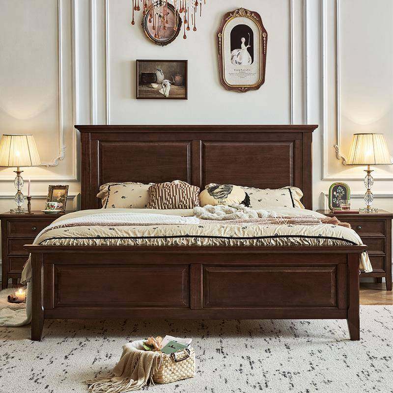 美式床核桃木全实木床简约乡村复古主卧家具高箱储物1.8米双人床