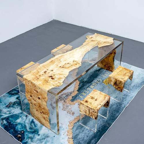 环氧树脂河流桌实木大板茶桌白杨木原木桌子餐桌茶几茶台整板家具