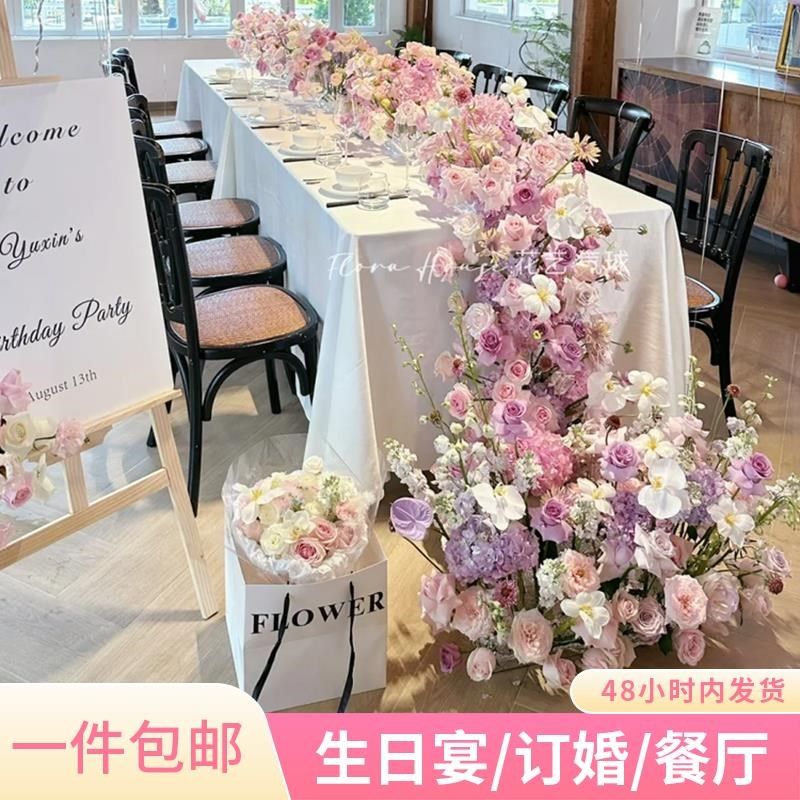 瀑布桌花仿真花玫瑰婚庆摆件酒店餐桌花排生日瀑布花装饰假花花艺,家居饰品,餐桌花艺,淘宝优惠券,粉丝福利购,淘宝优惠卷