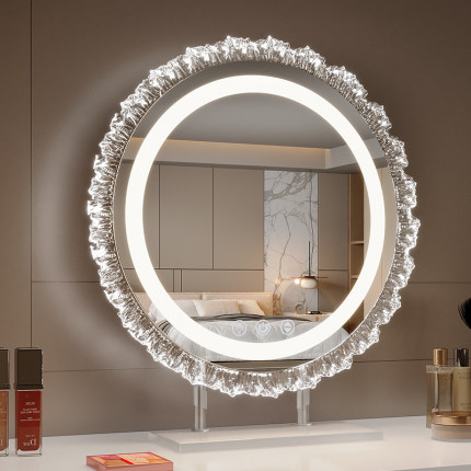 化妆镜带灯台式桌面led补光镜子网红太阳花美妆镜法式主卧梳妆镜