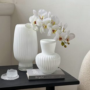 简约高级感家居插花水养装 白色玻璃花瓶新中式 饰摆件纯白哑光