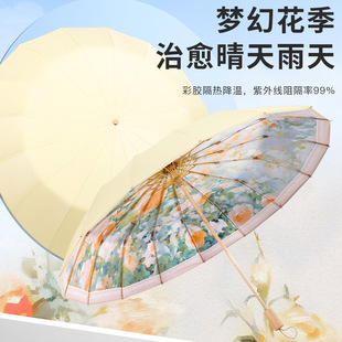 16股彩胶系列油画雨伞带黑胶防晒防紫外线折叠太阳伞高颜值