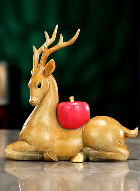 彩铜一鹿平安摆件 家居办公室祥鹿工艺品桌面梅花鹿迷你小装饰