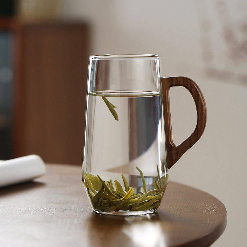 耐温玻璃绿茶杯家用水杯猴魁专用泡茶器公室水杯木质防烫把手,餐饮具,茶杯,淘宝优惠券,粉丝福利购,淘宝优惠卷