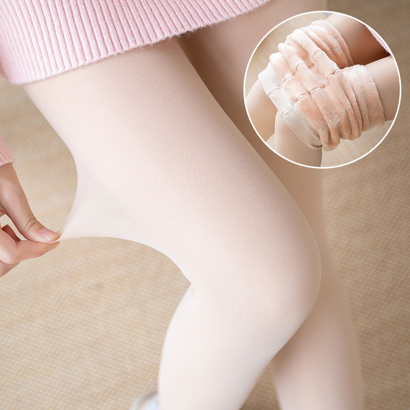 秋冬季新款女光腿假透肉肤色平板档打底裤双层加绒加厚肉色保暖