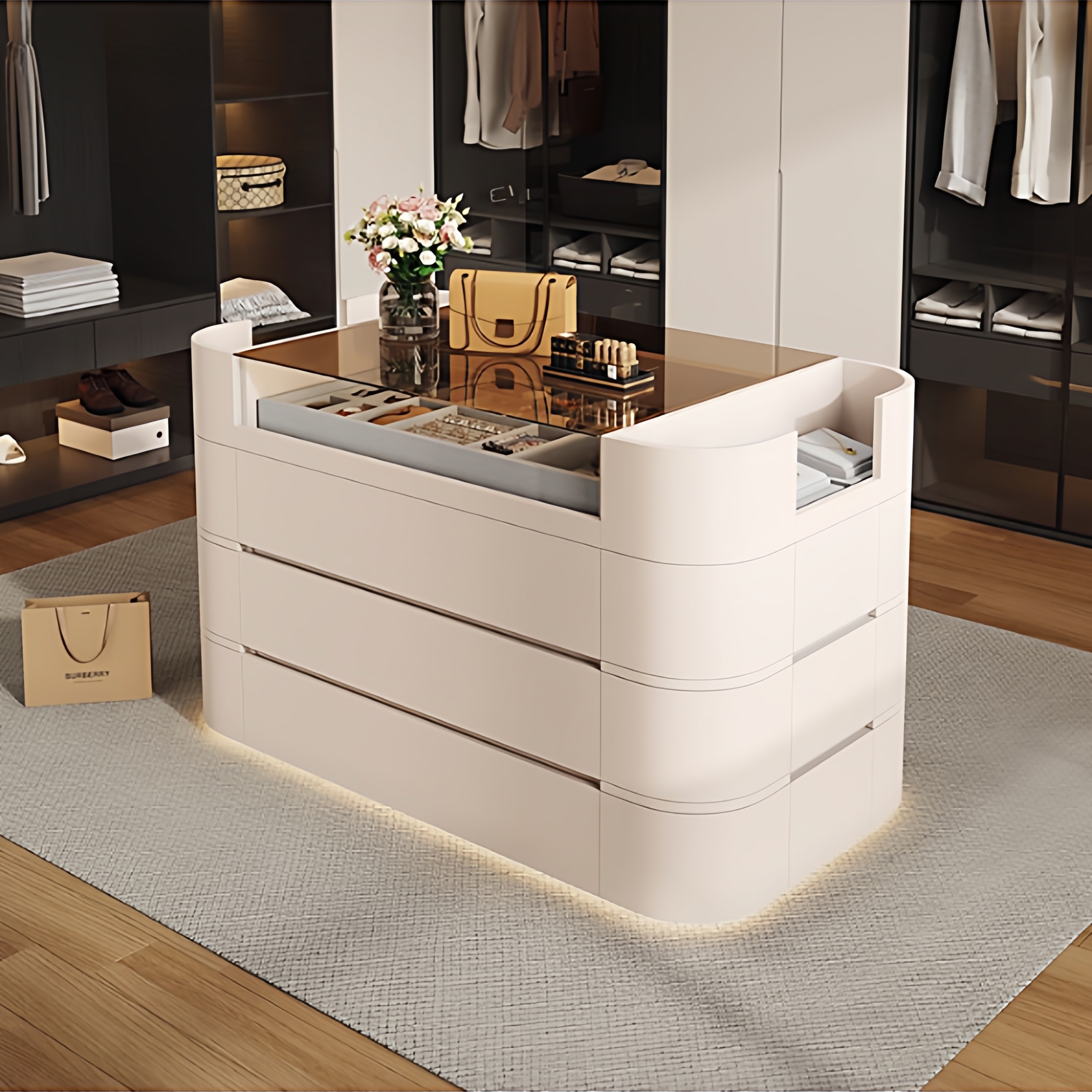 轻奢衣帽间中岛柜现代家用首饰展示柜多功能储物柜珠宝项链收纳柜