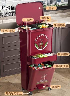 厨房垃桶家用带防盖大35502容量脚踏一体臭双层厨余干离湿圾分分