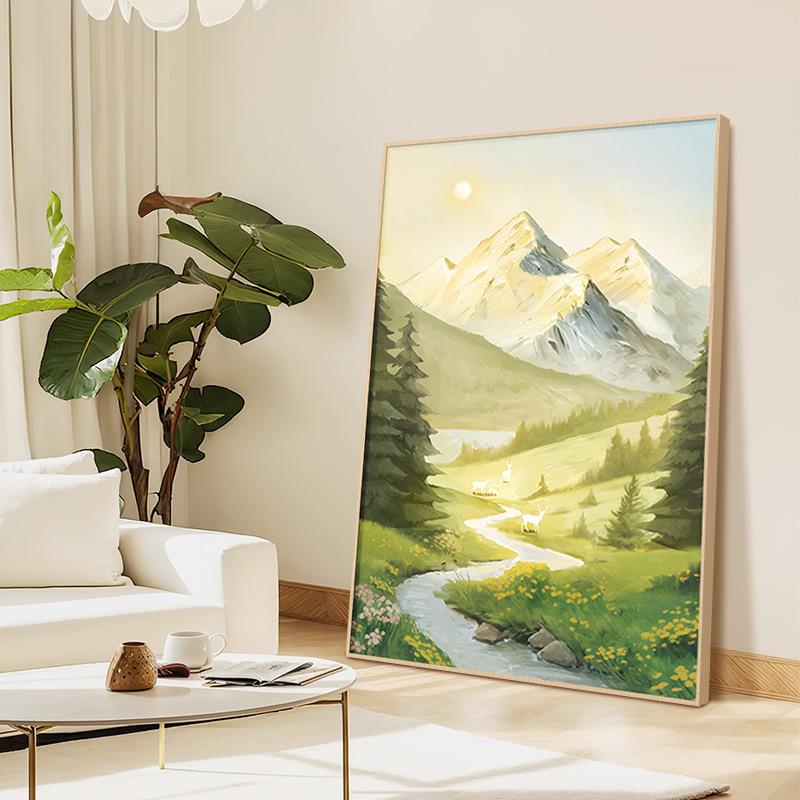 奶油风头日照金山水入道户对正门玄关装饰画墙壁画STZ走廊过尽挂