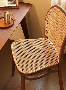 ?塑料木藤编椅子靠背椅家加厚餐椅中F77975HM古实仿餐用桌凳子吃
