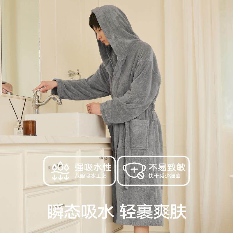 cFOS浴袍男吸水干冬^人浴巾酒速店浴衣情侣款可穿成睡袍长款男款