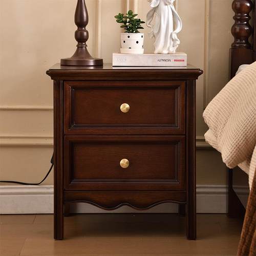 法式柜中古风实25065木床头复古床边柜物简约美卧室收纳式储柜客