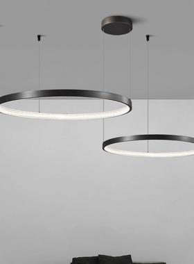 全铜客OUF厅大气圈吊灯现圆代简约主吊卧灯黑色餐创意环形厅led灯