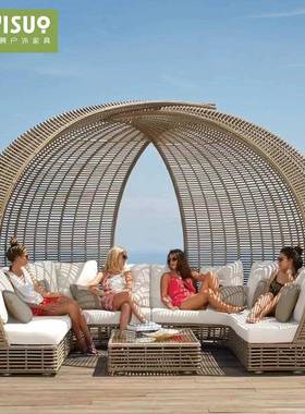 户藤编外躺床度假酒店意露天设庭计师创鸟巢沙发院带纱遮JME阳躺