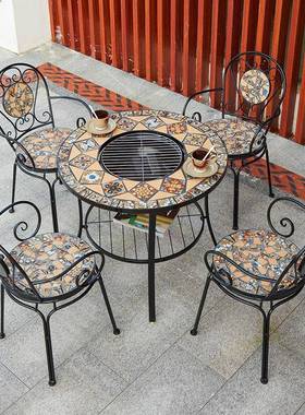 户外桌椅庭院烧园烤铁桌艺闲喝茶家用花休院子室外ZG-65711圆桌子