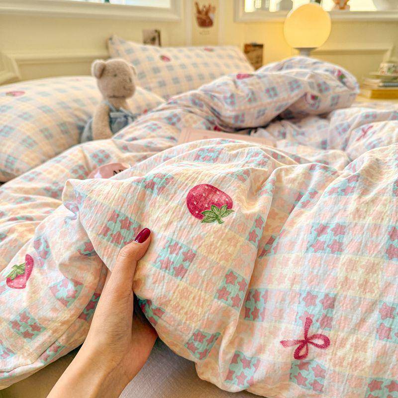 A云感棉双层套纱布纯水洗棉件小碎花类被套8974568床单床笠学生三