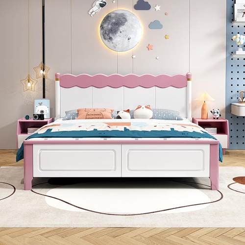 现代简约实木床1.孩5米男女单人床孩HDH复古风1.8小户型米公主儿