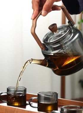 高硼硅玻提璃梁壶灰色蒸容煮一体煮茶壶大量花茶泡茶防壶9652炸裂