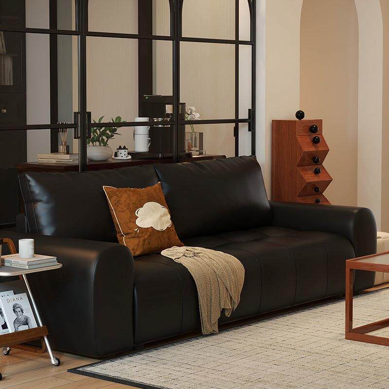 黑色皮艺沙发家厅无用客意式极简小轻奢复古户直型公寓会议排沙发