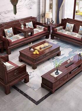 新中式乌木实木发组合大小户型MVX客厅金别墅现沙代古典实木客沙
