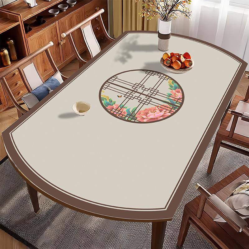 中式长缩椭圆形茶桌布可新中式圆折叠伸半圆形弧几形桌垫餐桌垫新