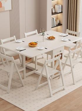 6R多F77TM8H9奶油风全实木餐桌家用小户型折叠移动功能形隐白色收