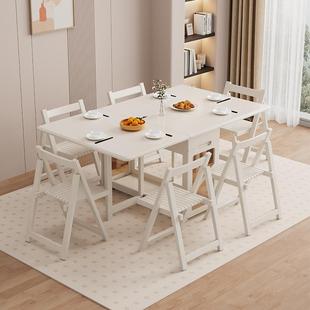 6R多F77TM8H9奶油风全实木餐桌家用小户型折叠移动功能形隐白色收